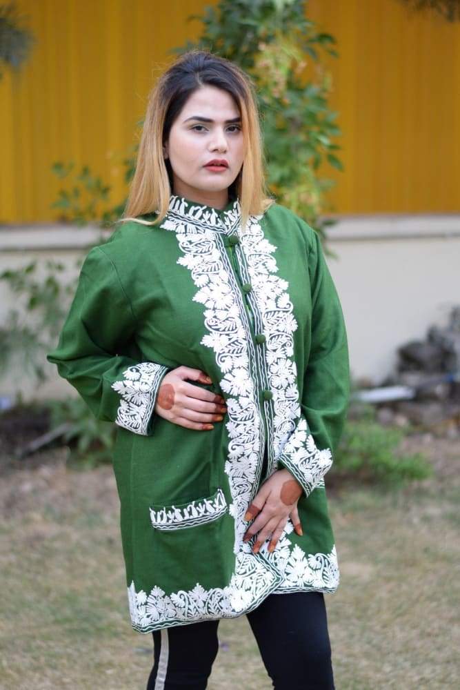Green Colour Aari Work Embroidered Jacket With New Designer
