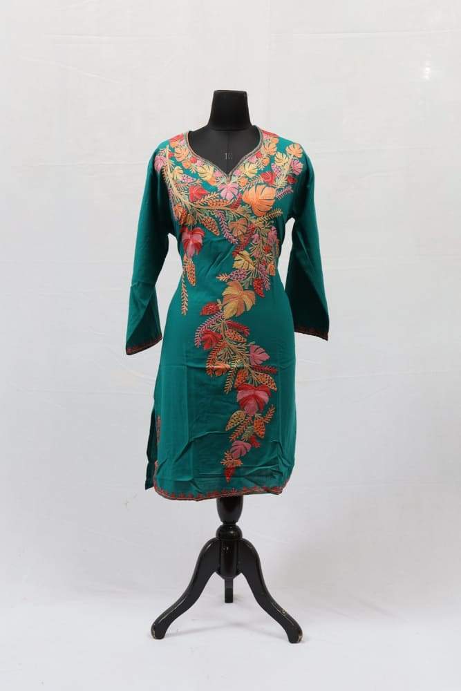 Green Colour Aari Work Embroidered Kurti With New Designer