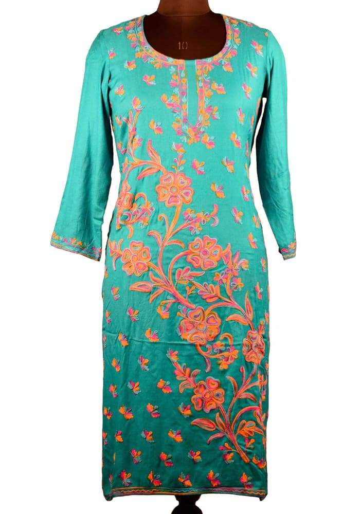 SEA GREEN COLOUR AARI WORK EMBROIDERED KURTI WITH NEW