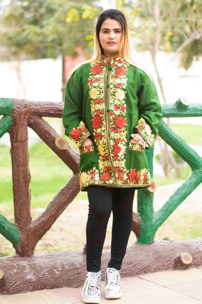 Green Colour Aari Work Embroidered Short Jacket With New