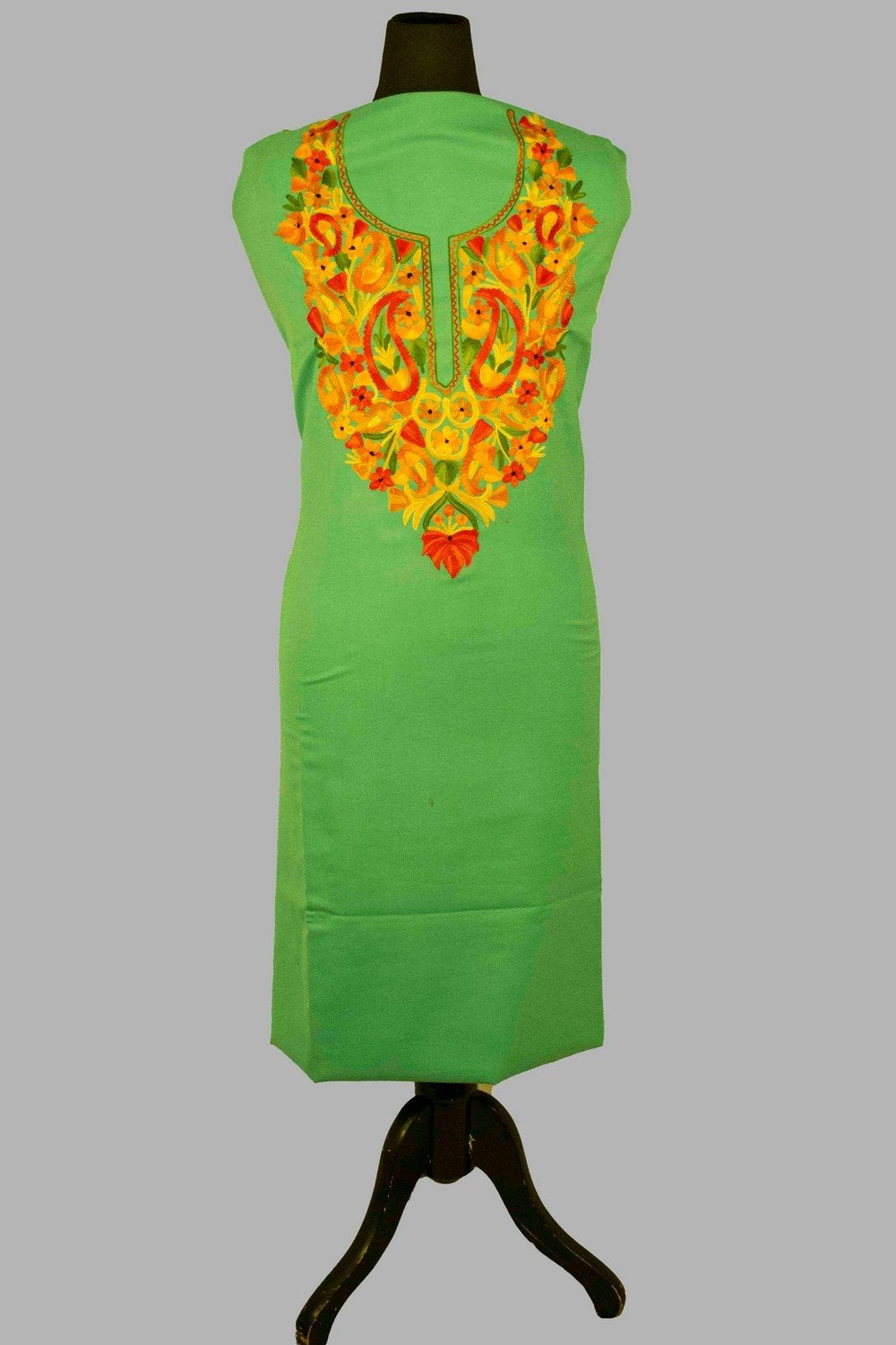 Green Colour Aari Work Salwar Kameez With Blooming Multi
