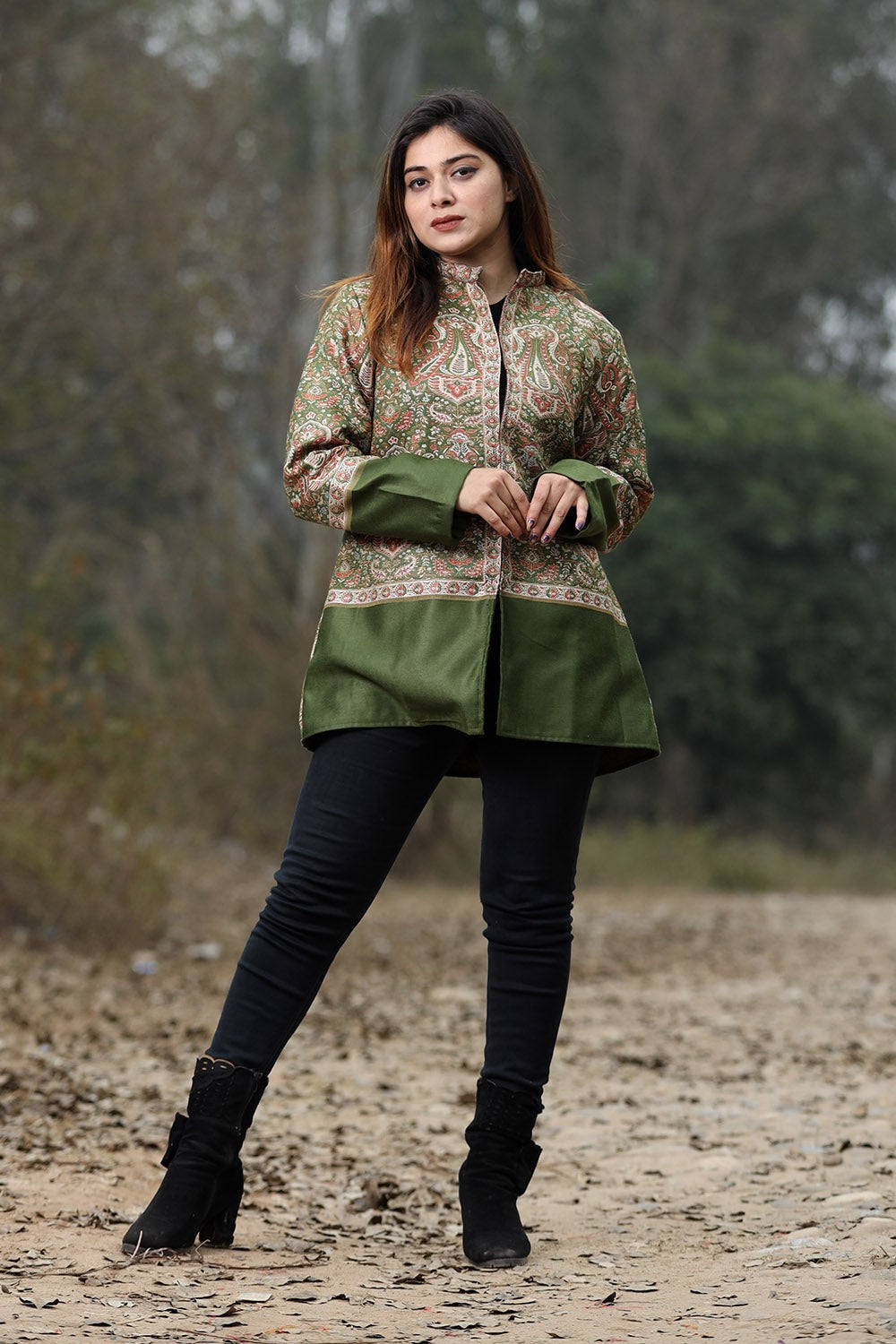 Green Colour Jamawar Woven Jacket With Beautiful Designer