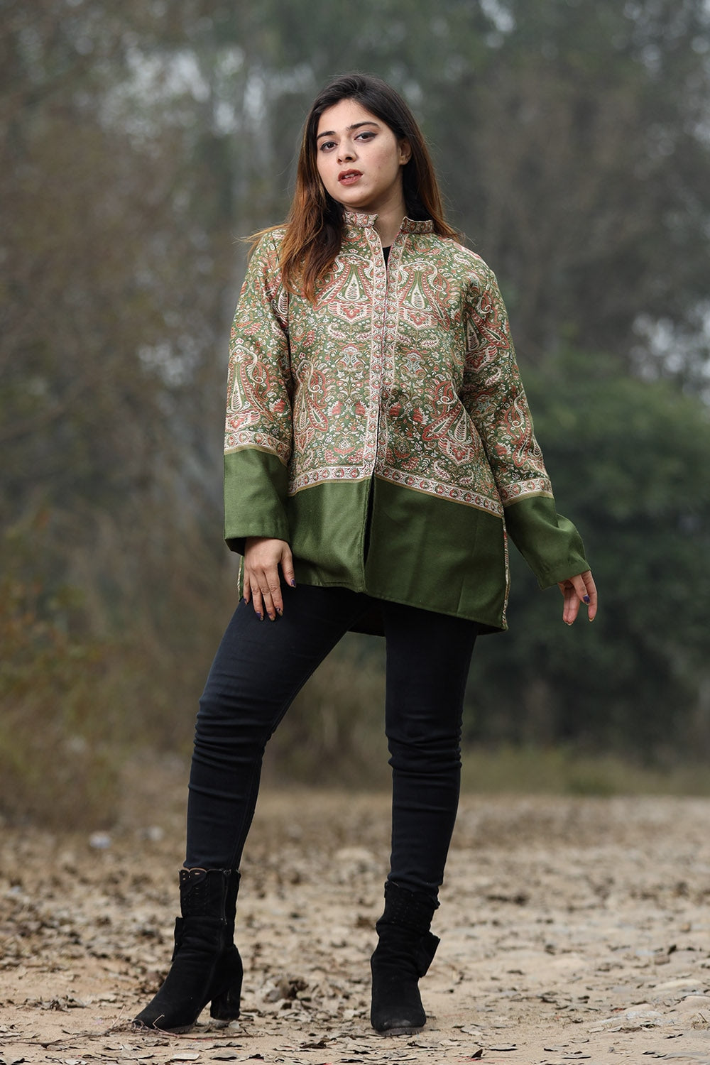 Green Colour Jamawar Woven Jacket With Beautiful Designer