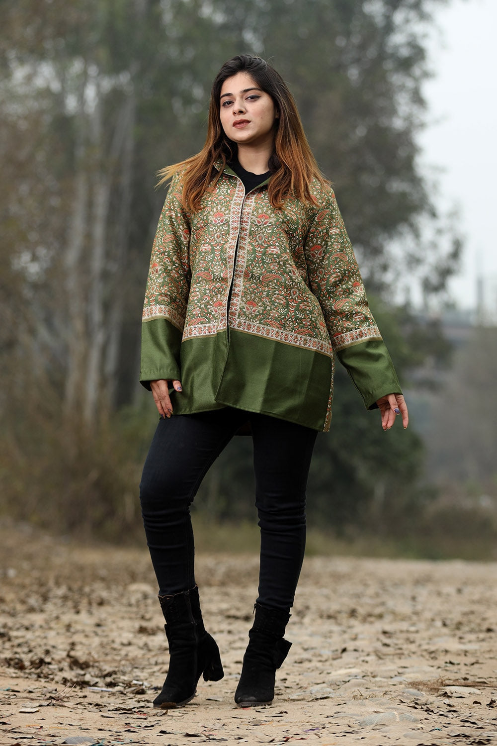 Green Colour Jamawar Woven Jacket With Beautiful Designer