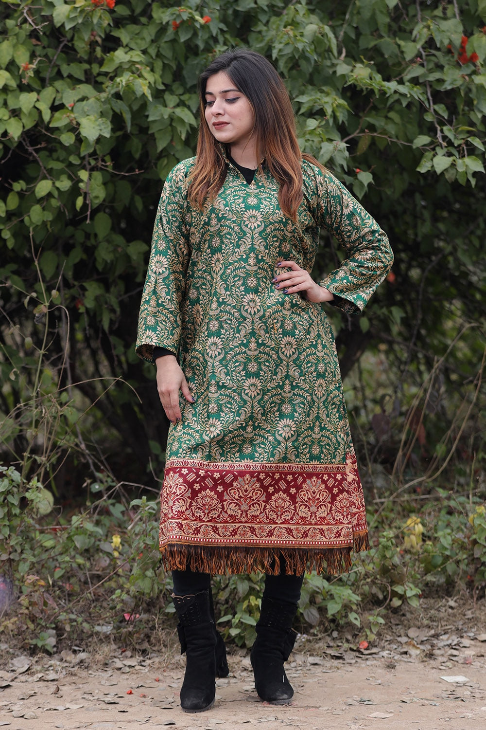 Green COLOUR KASHMIRI WOVEN KURTA WITH NEW DESIGNER PAISLEYS