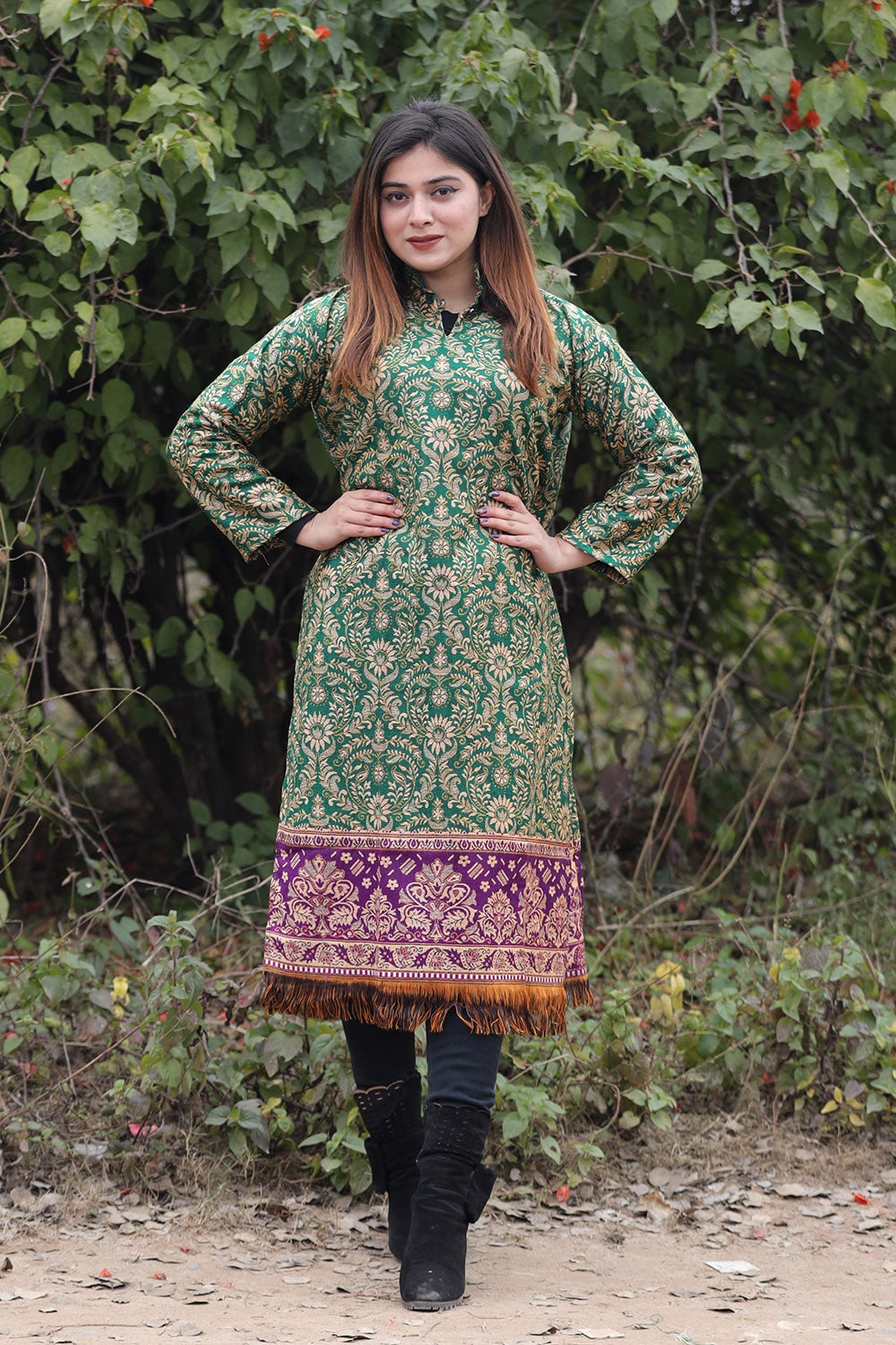 Green COLOUR KASHMIRI WOVEN KURTA WITH NEW DESIGNER PAISLEYS