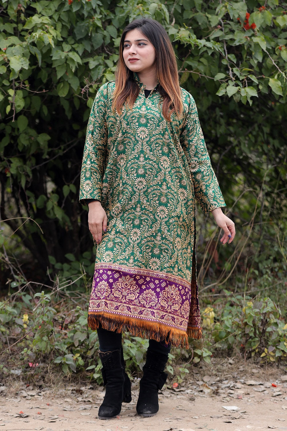 Green COLOUR KASHMIRI WOVEN KURTA WITH NEW DESIGNER PAISLEYS
