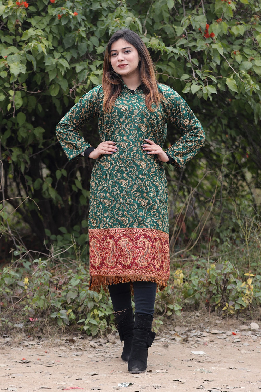 Green COLOUR KASHMIRI WOVEN KURTA WITH NEW DESIGNER