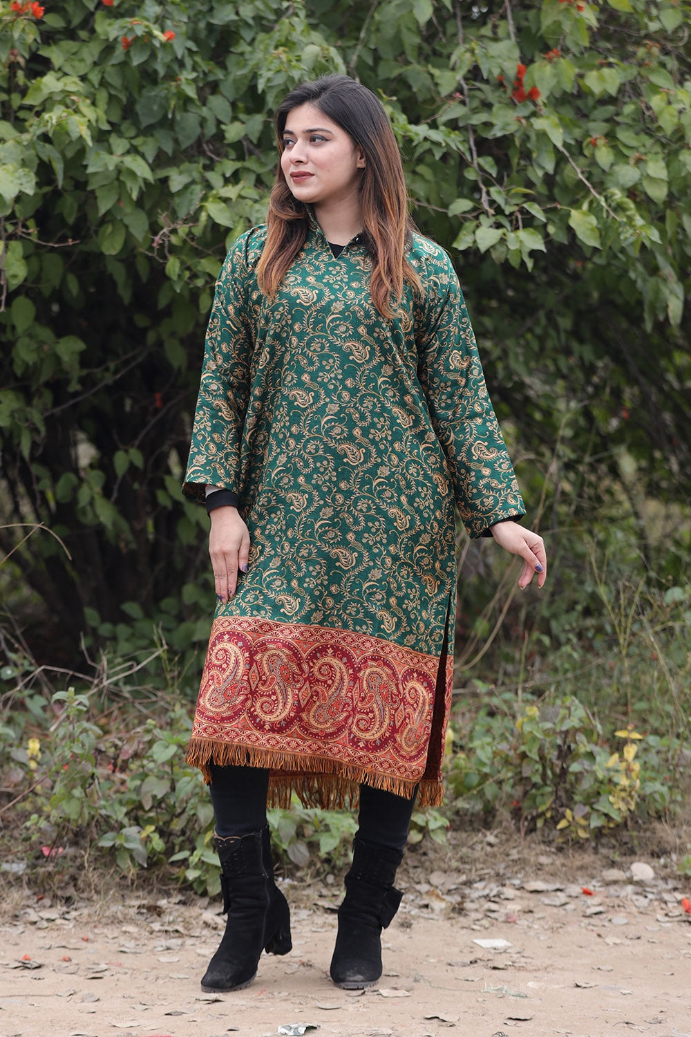 Green COLOUR KASHMIRI WOVEN KURTA WITH NEW DESIGNER