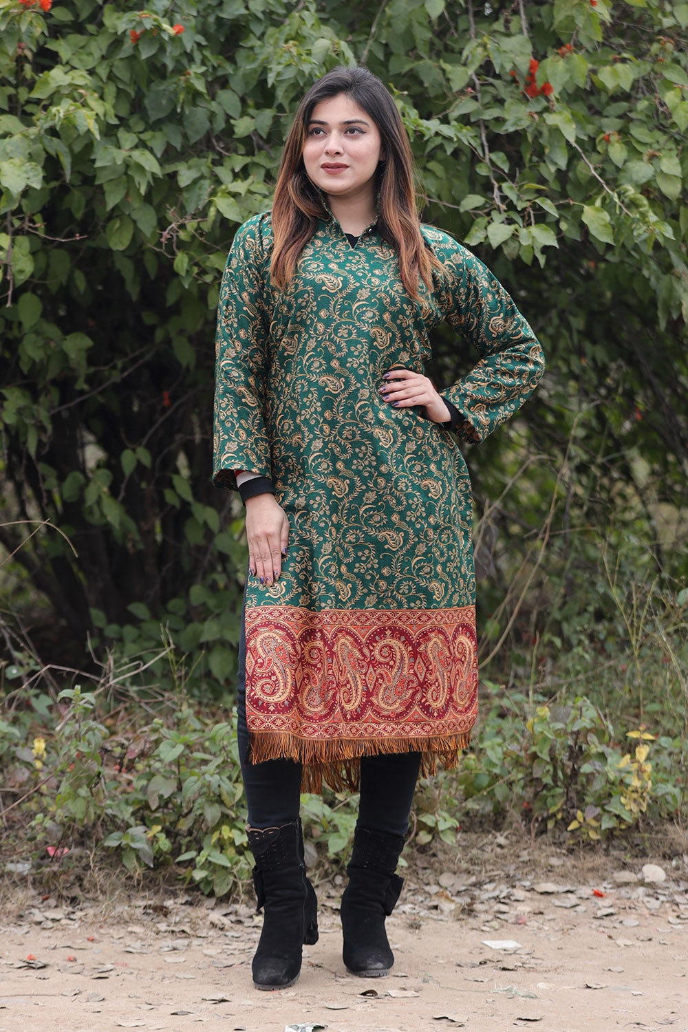 Green COLOUR KASHMIRI WOVEN KURTA WITH NEW DESIGNER