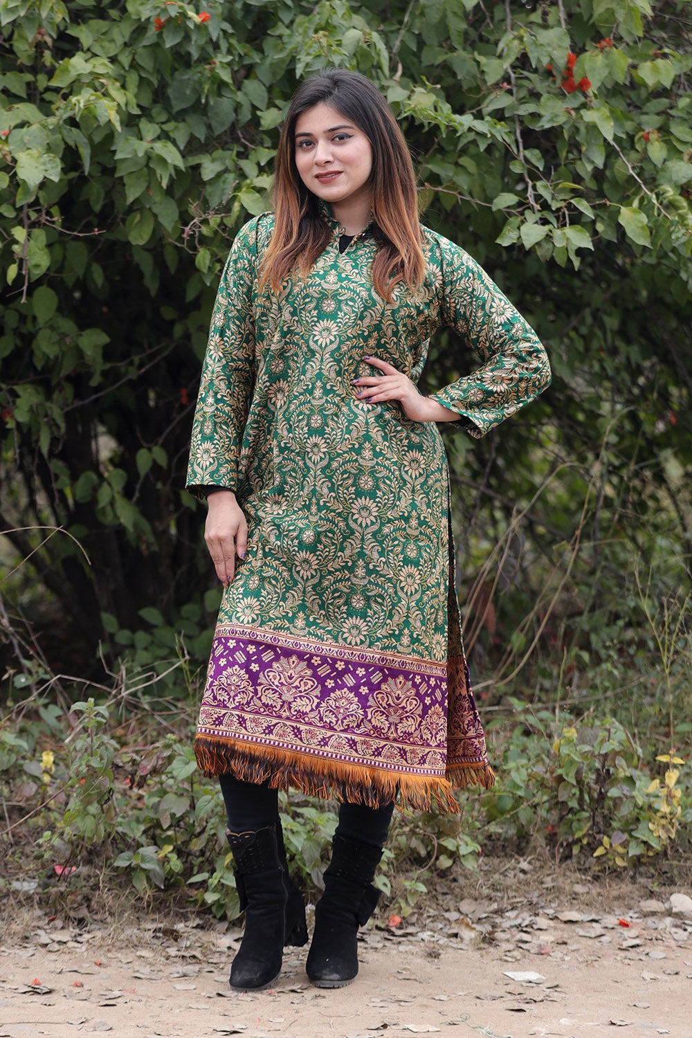 Green COLOUR KASHMIRI WOVEN KURTA WITH NEW DESIGNER PAISLEYS