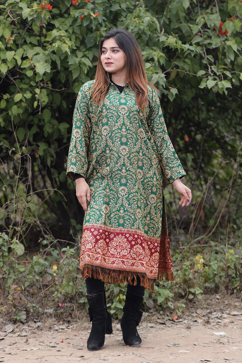 Green COLOUR KASHMIRI WOVEN KURTA WITH NEW DESIGNER PAISLEYS