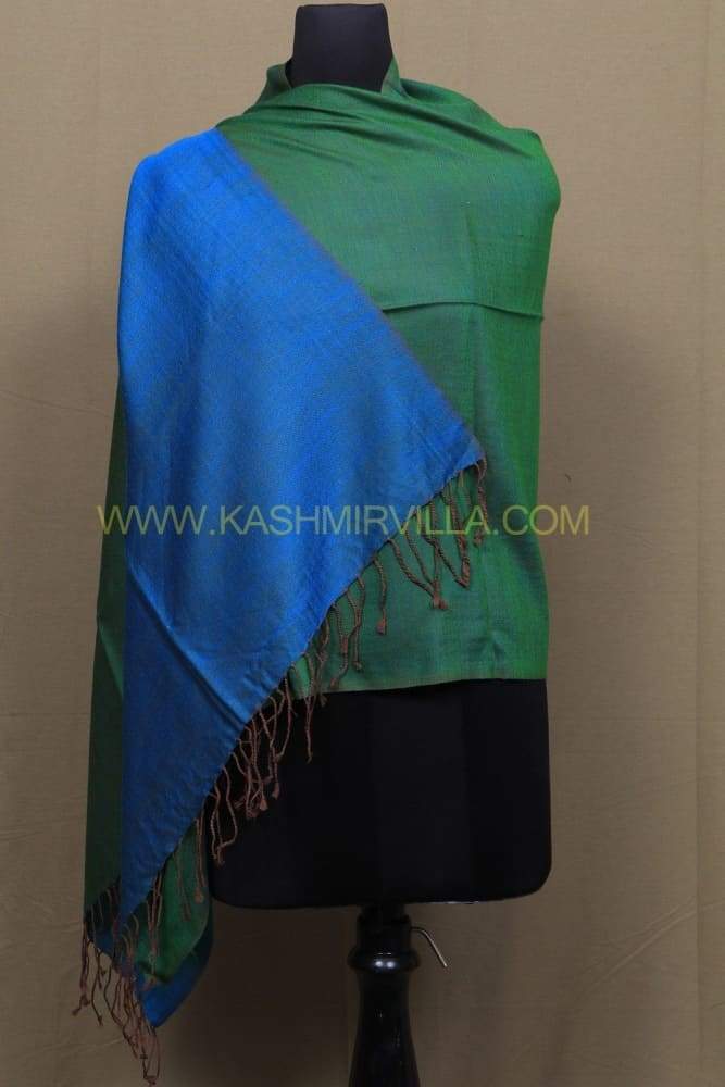 Green And Turquoise Colour Reversible Pashmina Shawl.