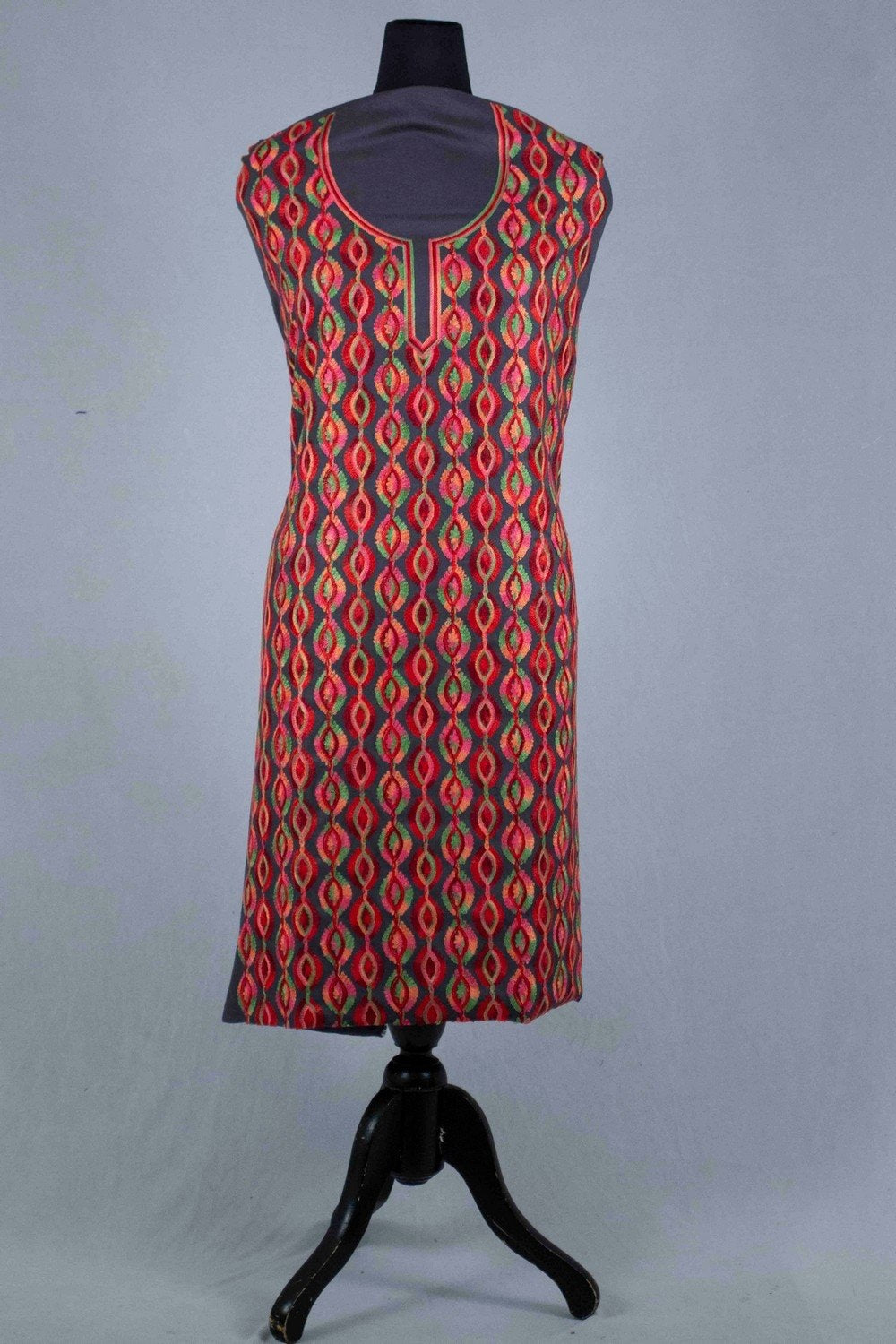 Grey Color Silk Cotton Kashmiri Embroidered Designer Suit