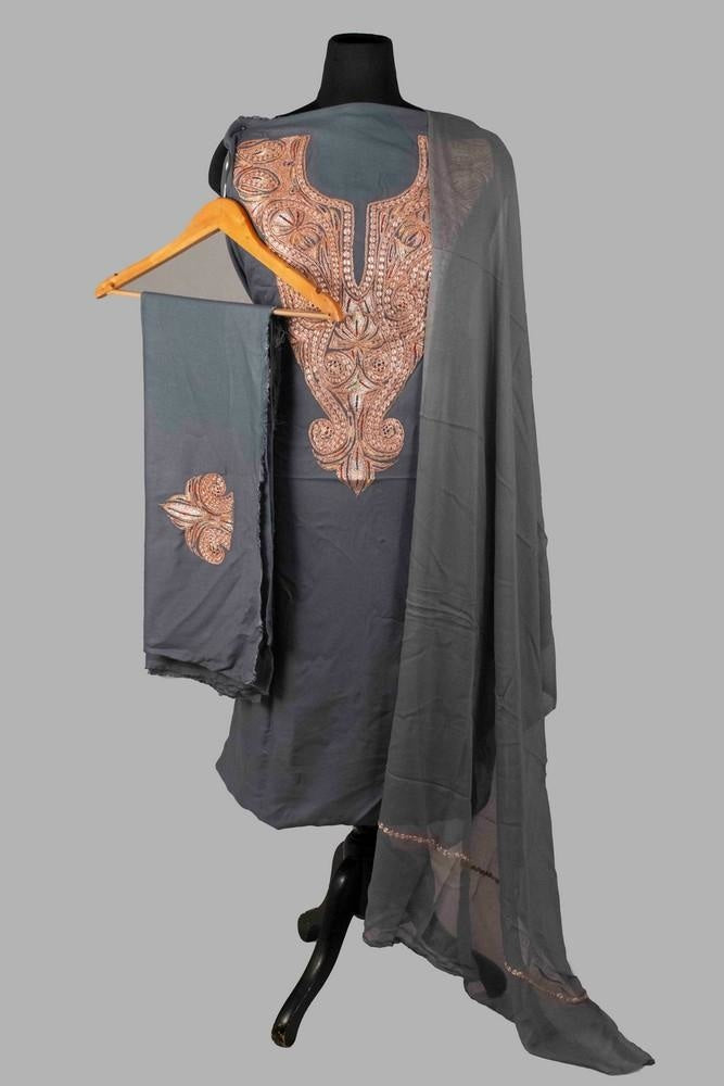 Grey Colour Kashmiri Tilla Aari Work Salwar Kameez