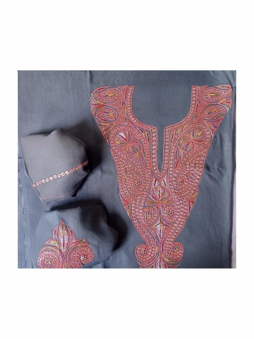Grey Colour Kashmiri Tilla Aari Work Salwar Kameez