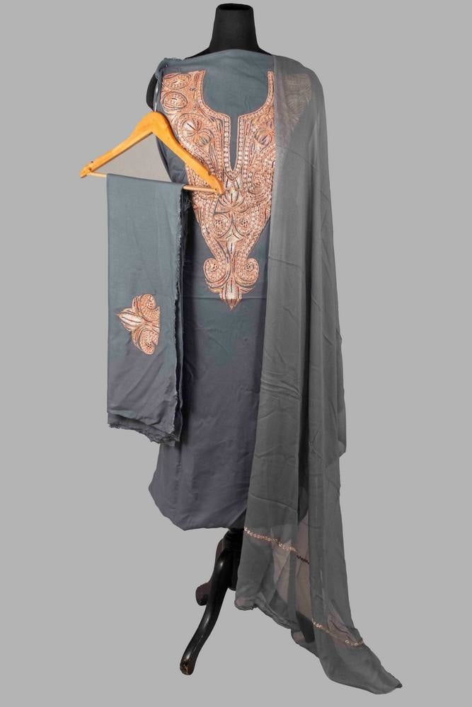 Grey Colour Kashmiri Tilla Aari Work Salwar Kameez