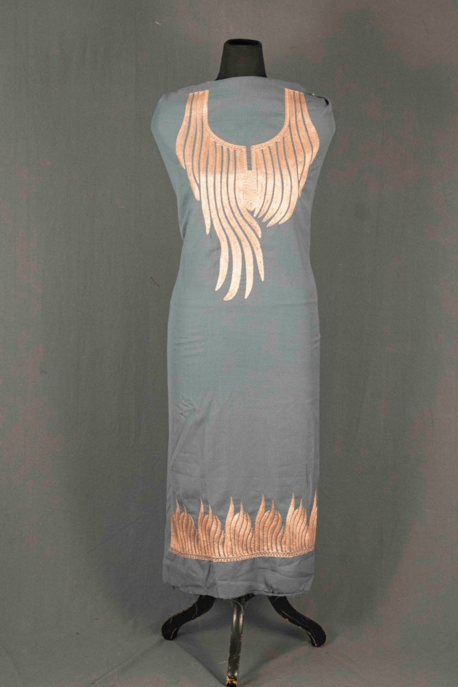 Grey Colour Kashmiri Tilla Aari Work Salwar Kameez