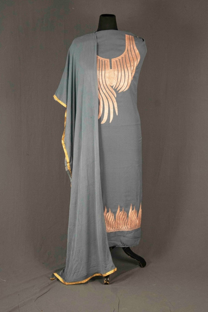Grey Colour Kashmiri Tilla Aari Work Salwar Kameez