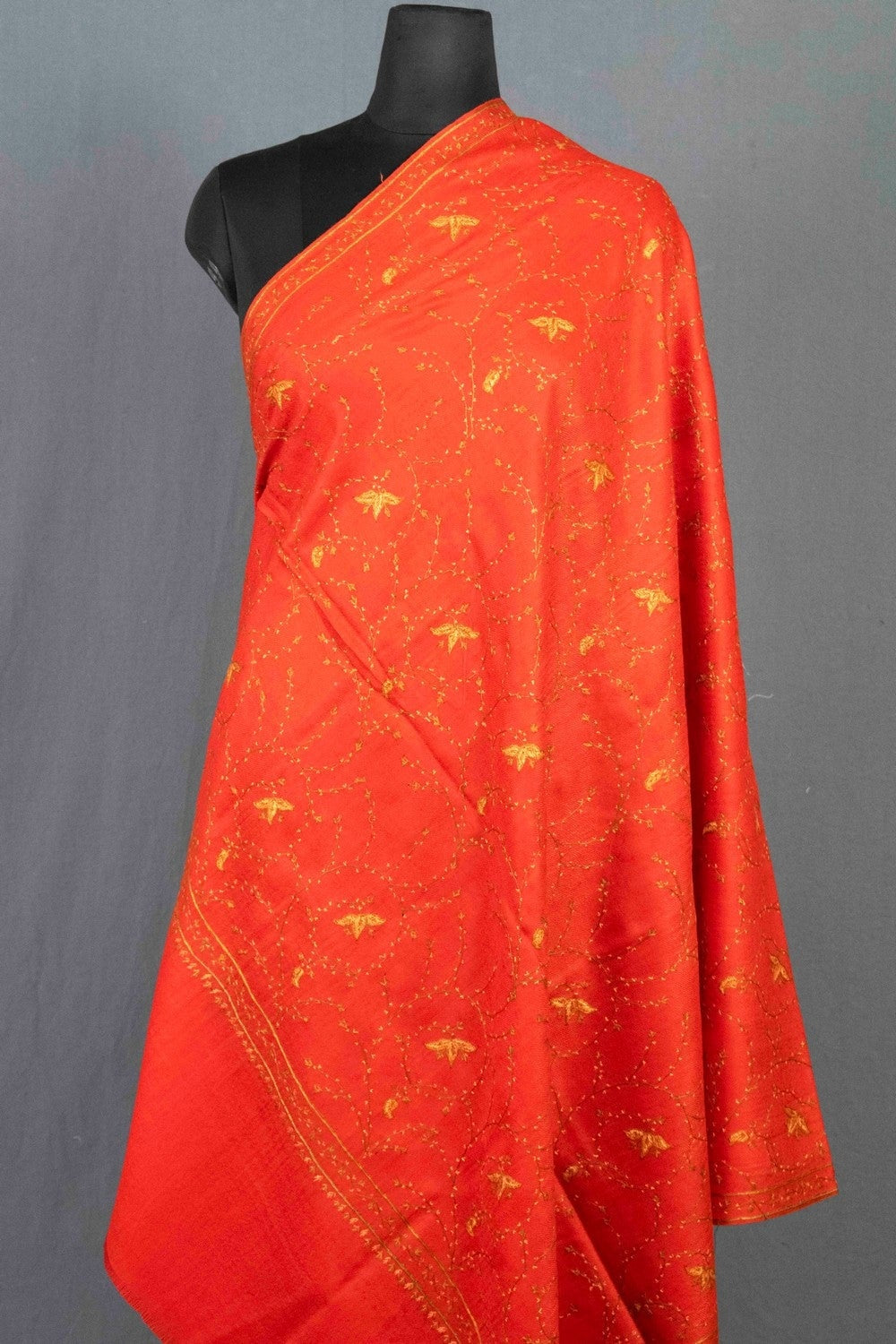 Hot Red Colour Sozni Shawl Emblished With Designer Over All