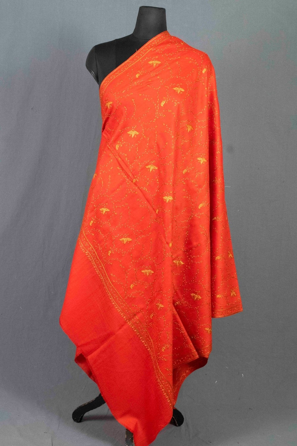 Hot Red Colour Sozni Shawl Emblished With Designer Over All