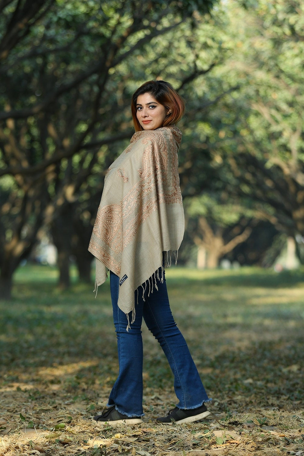 IMPARTIAL BEIGE COLOUR STOLE WITH CLASSY SWAROVSKI WORK