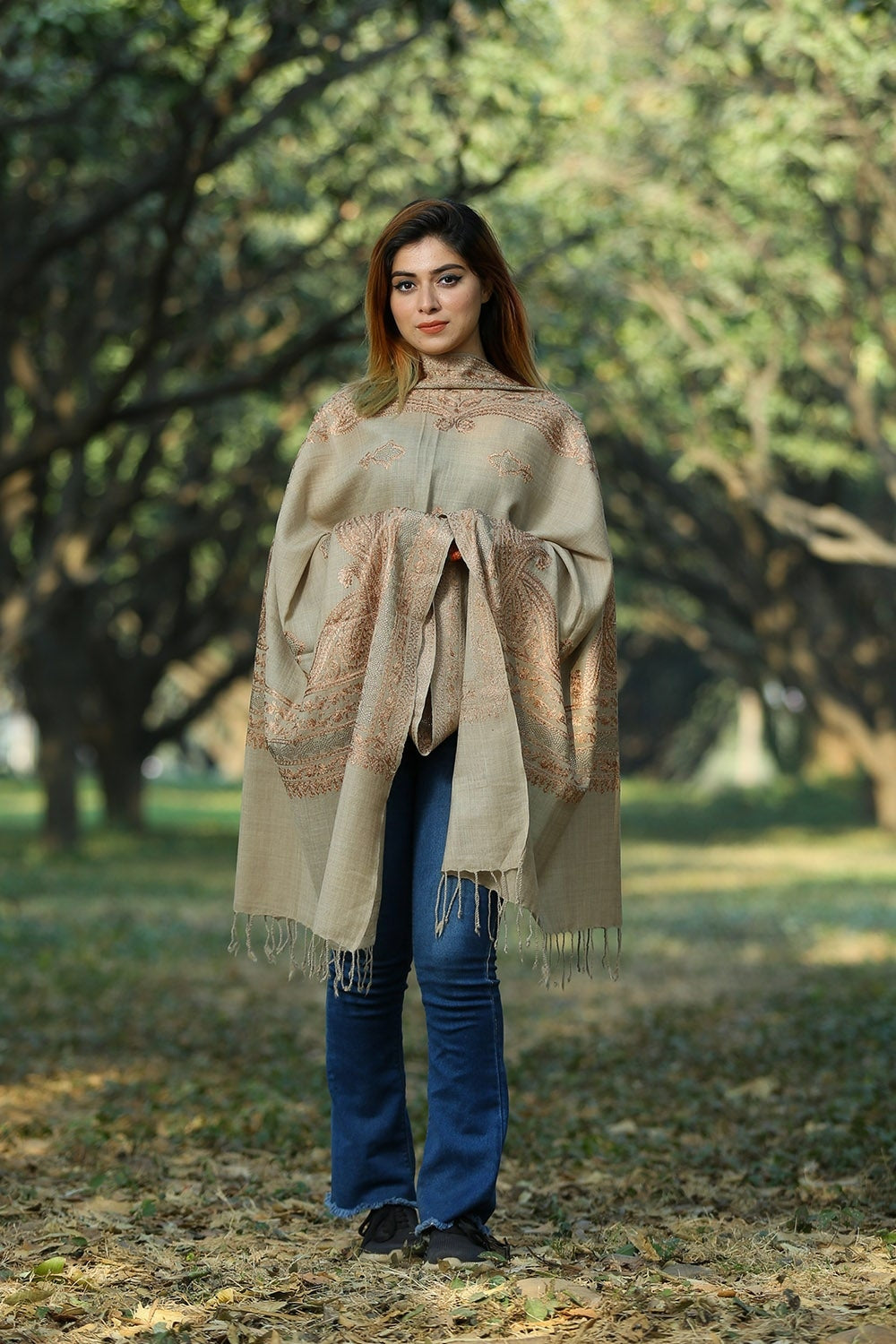 IMPARTIAL BEIGE COLOUR STOLE WITH CLASSY SWAROVSKI WORK