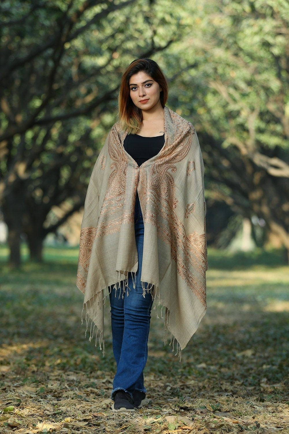 IMPARTIAL BEIGE COLOUR STOLE WITH CLASSY SWAROVSKI WORK