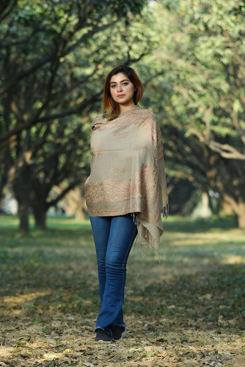 IMPARTIAL BEIGE COLOUR STOLE WITH CLASSY SWAROVSKI WORK