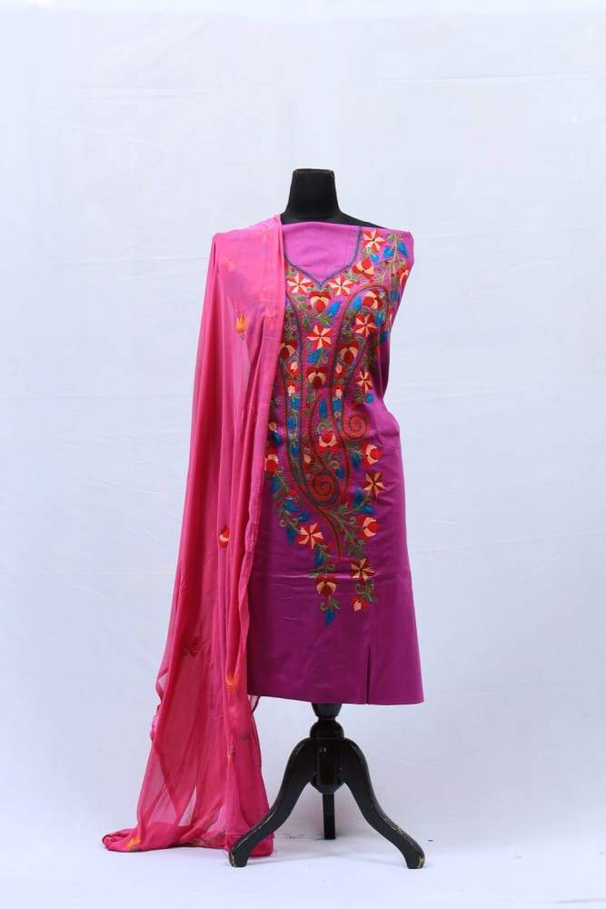 Imperial Purple Neckline Patterned Kashmiri Salwar Kameez