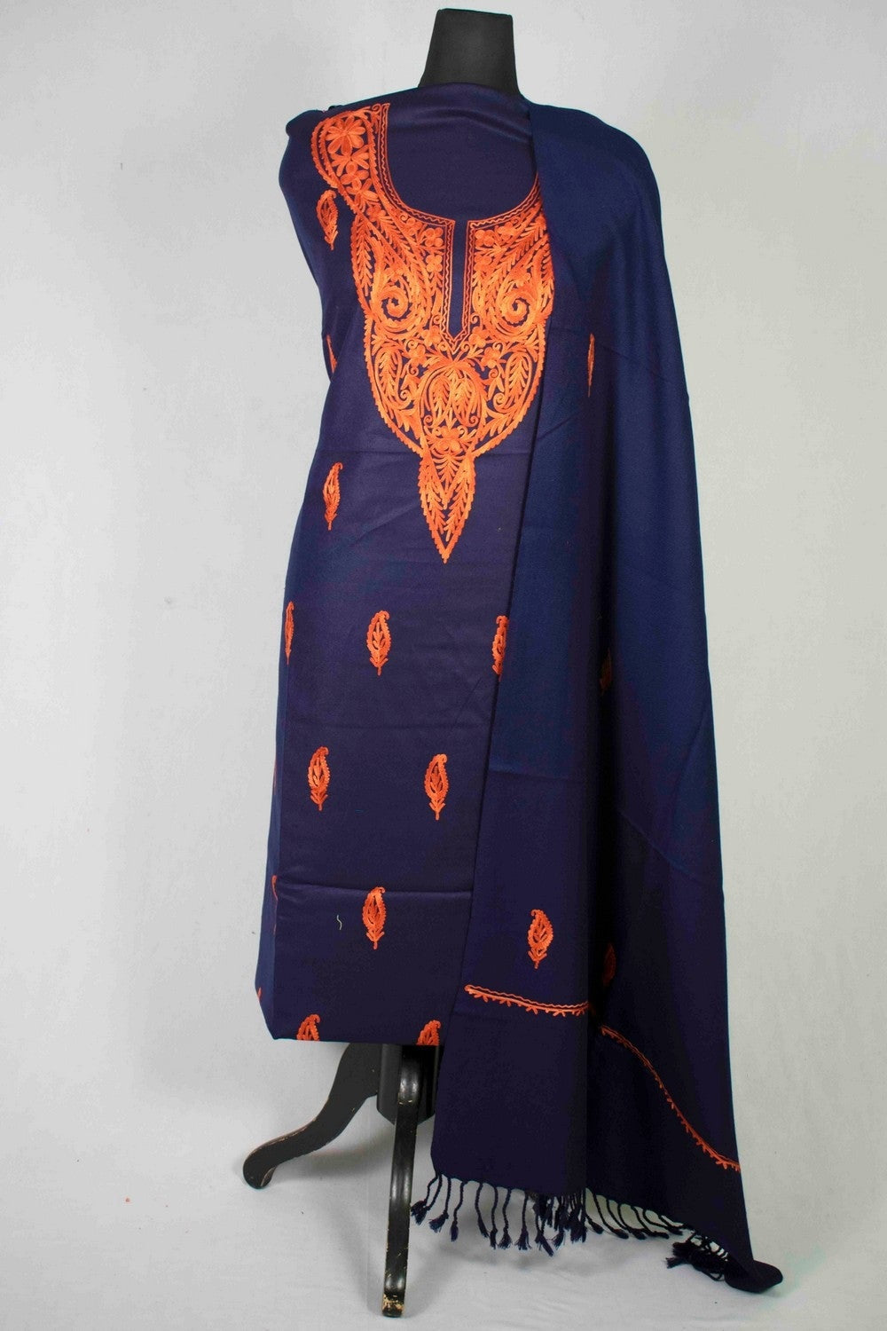 Indigo Blue Color Kashmiri Aari Work Heavy Neck Embroidered