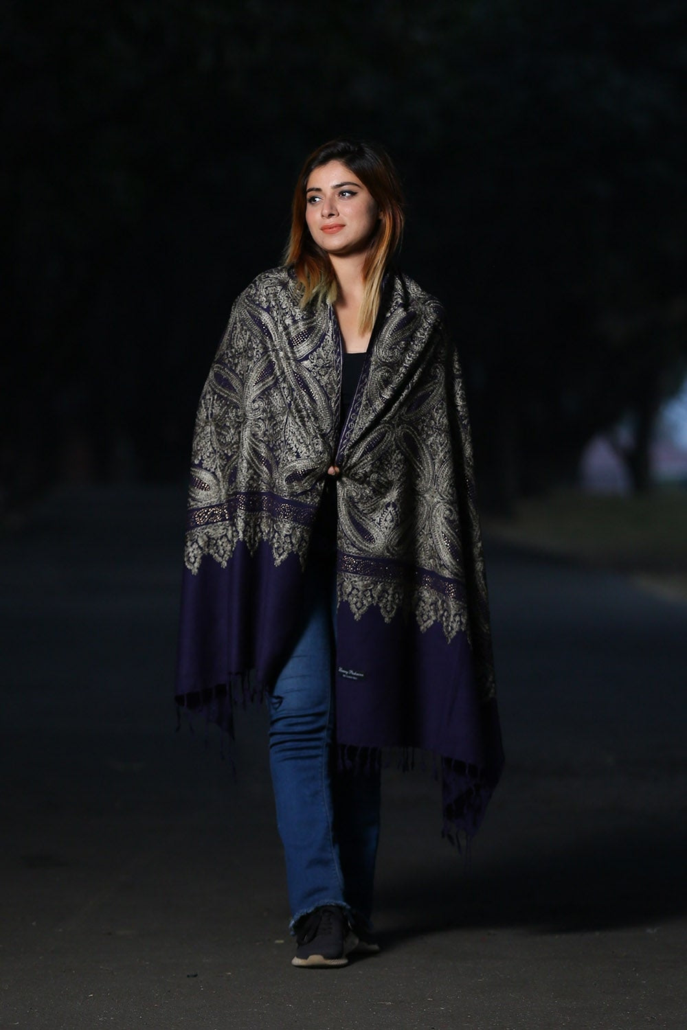 INDIGO BLUE COLOUR KASHMIRI STOLE WITH CLASSY SWAROVSKI