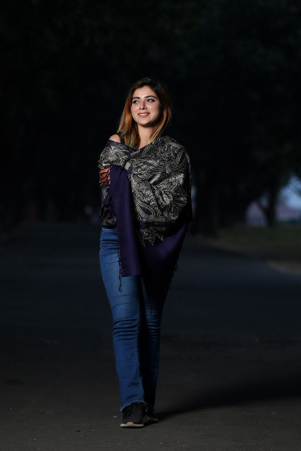 INDIGO BLUE COLOUR KASHMIRI STOLE WITH CLASSY SWAROVSKI