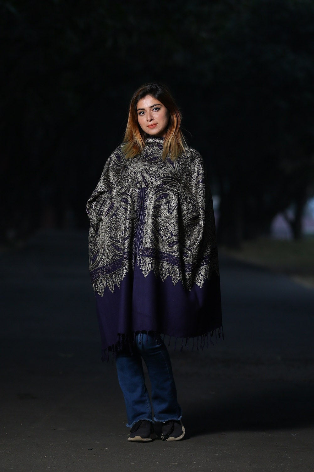 INDIGO BLUE COLOUR KASHMIRI STOLE WITH CLASSY SWAROVSKI