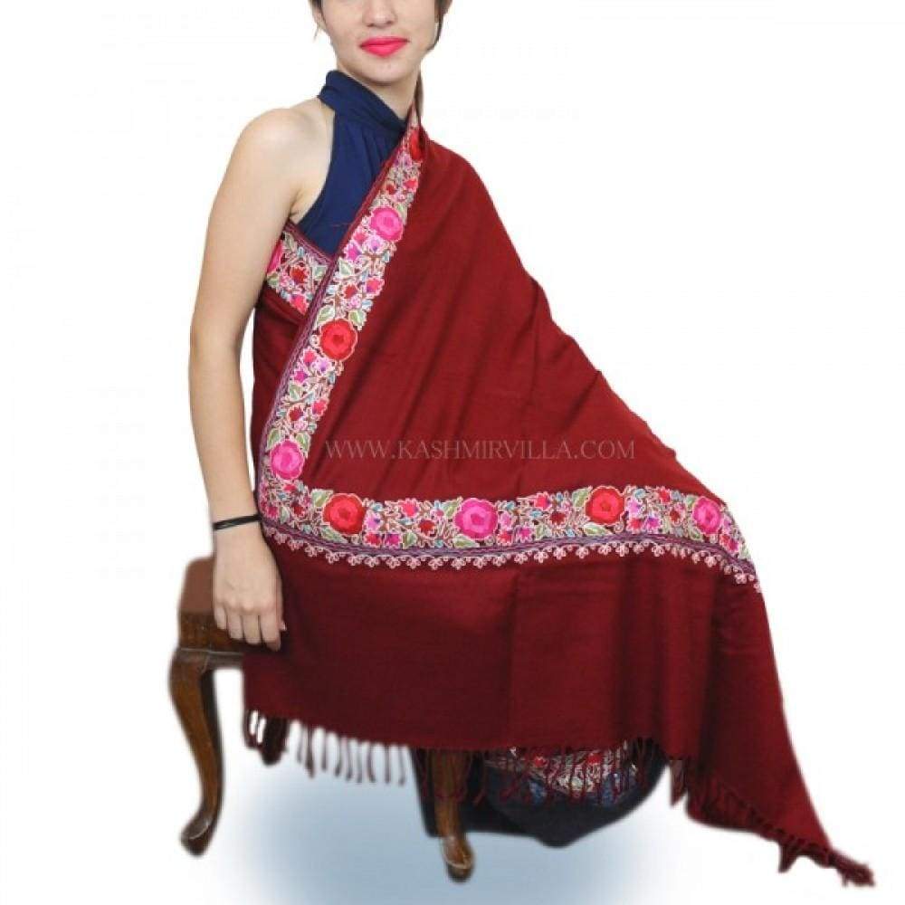 Isolate Maroon Kashmiri Aari Work Stole Enriched