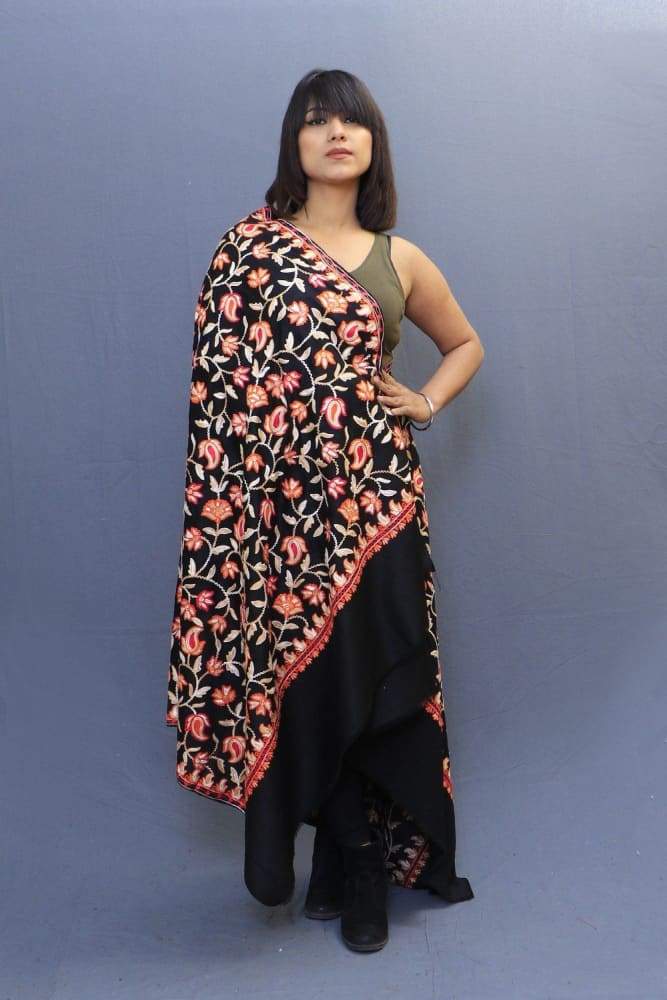 Jet Black Colour Shawl With Amazing All Over Jaal