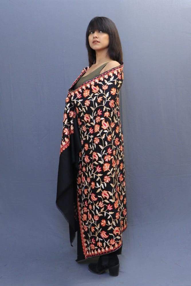 Jet Black Colour Shawl With Amazing All Over Jaal