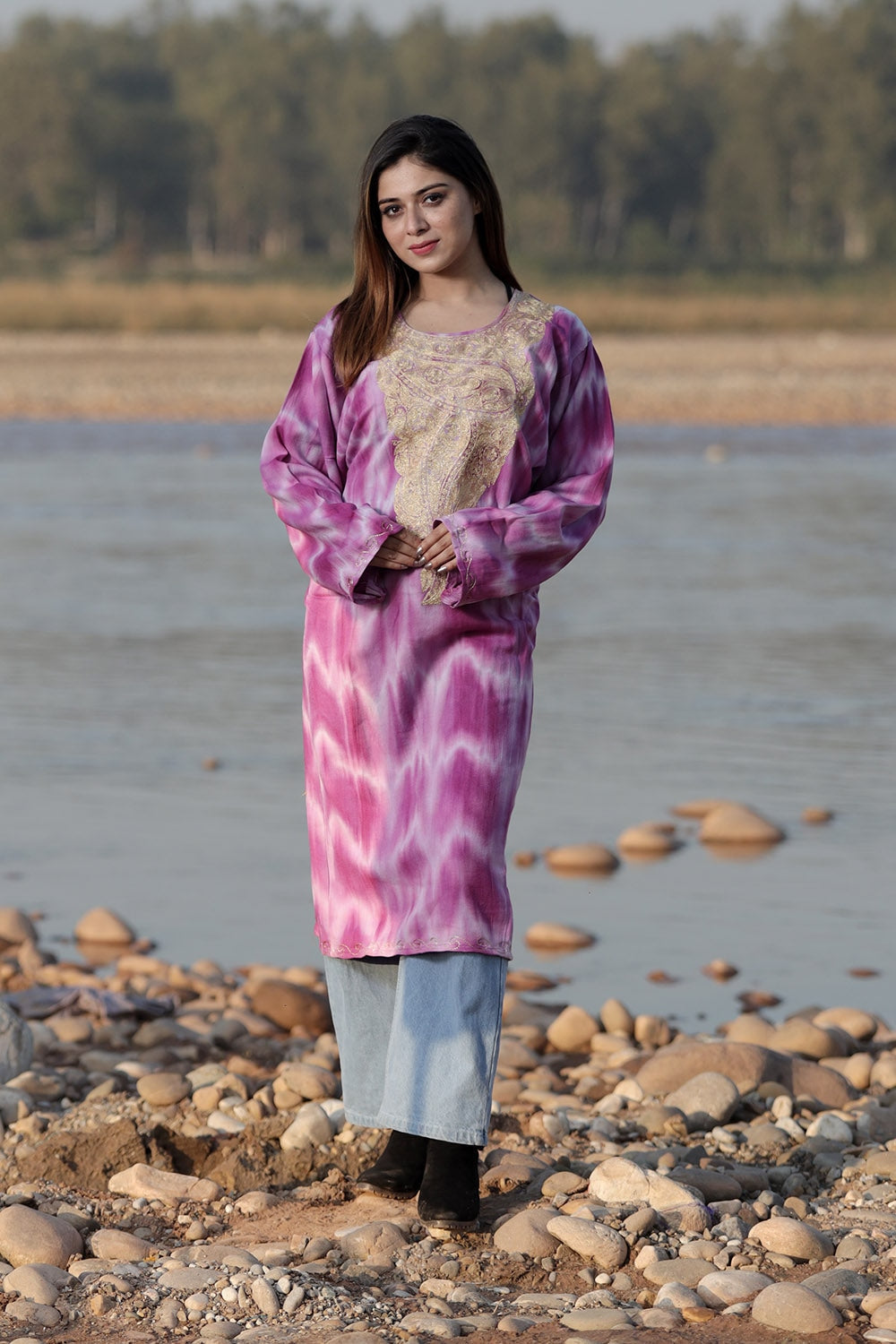 LAVENDER PURPLE COLOUR TIE DYE Aari Tilla Work Embroidered