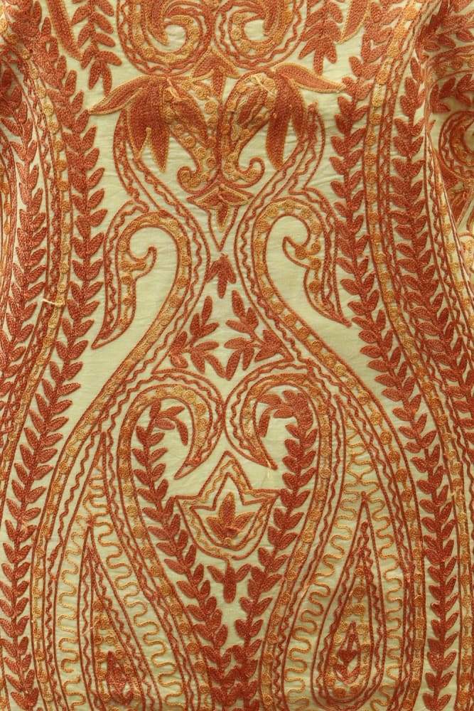 Lemon Colour Kashmiri Aari Work Embroidered Cotton Suit
