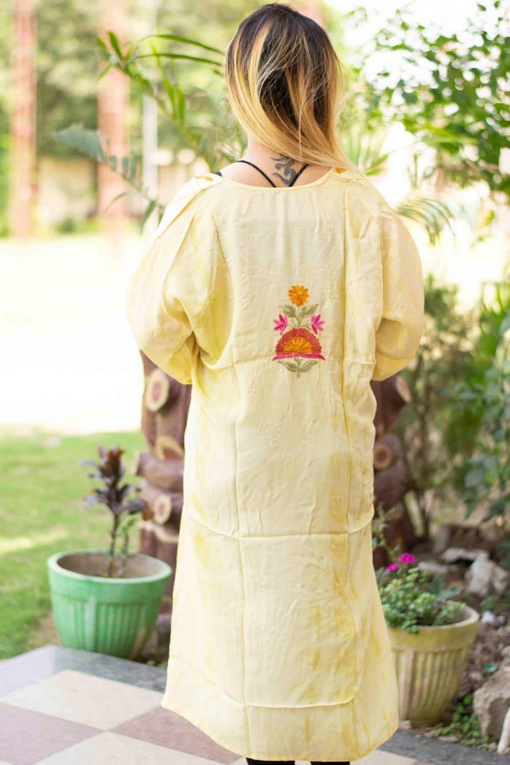 Lemon Colour Kashmiri Kurti With Beautiful Aari Embroidery