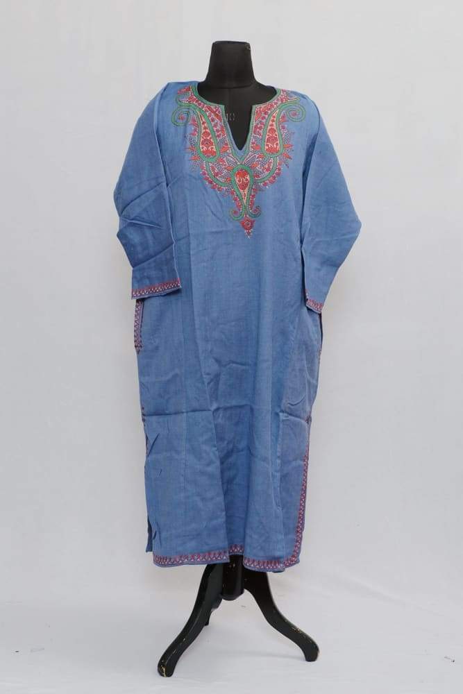 Light Blue Colour Phiran With Kashmiri Sozni Work Looks