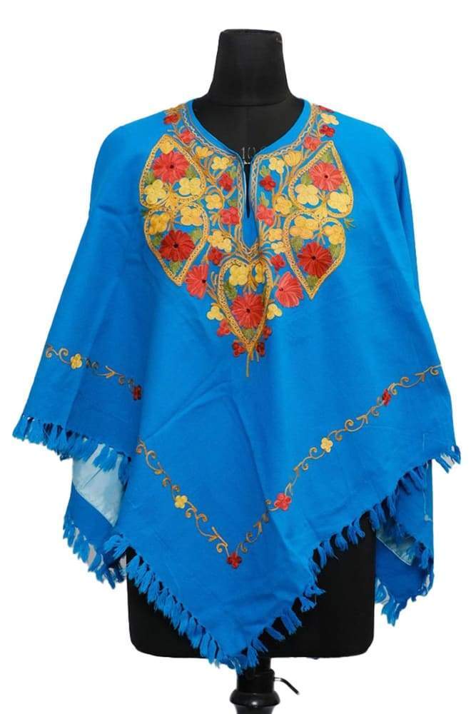 Light Blue Colour Ponchu With Elegant Kashmiri Embroidery.