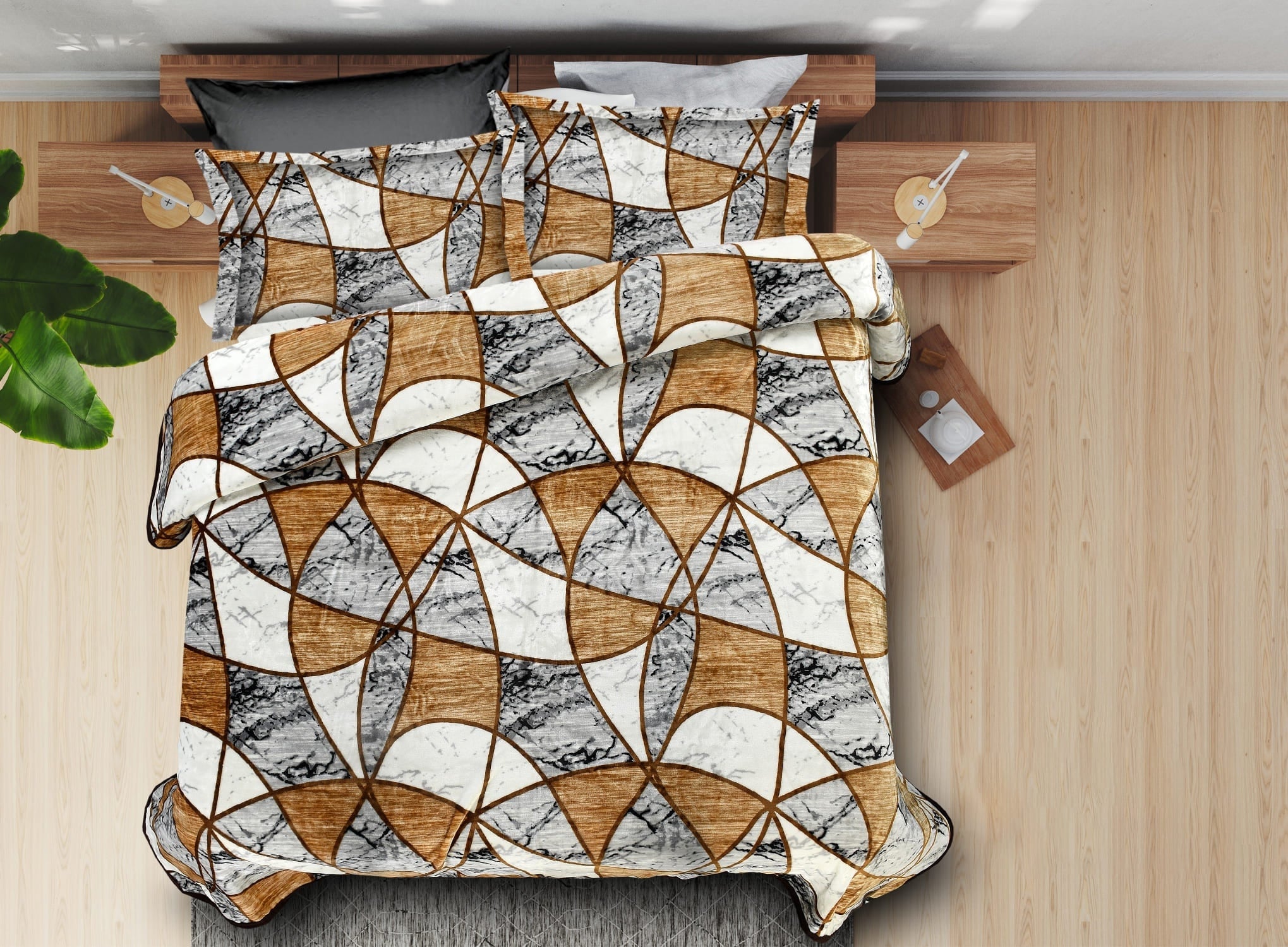 Light Brown Sphere Design Lavante AC Double Ply Bed Flannel