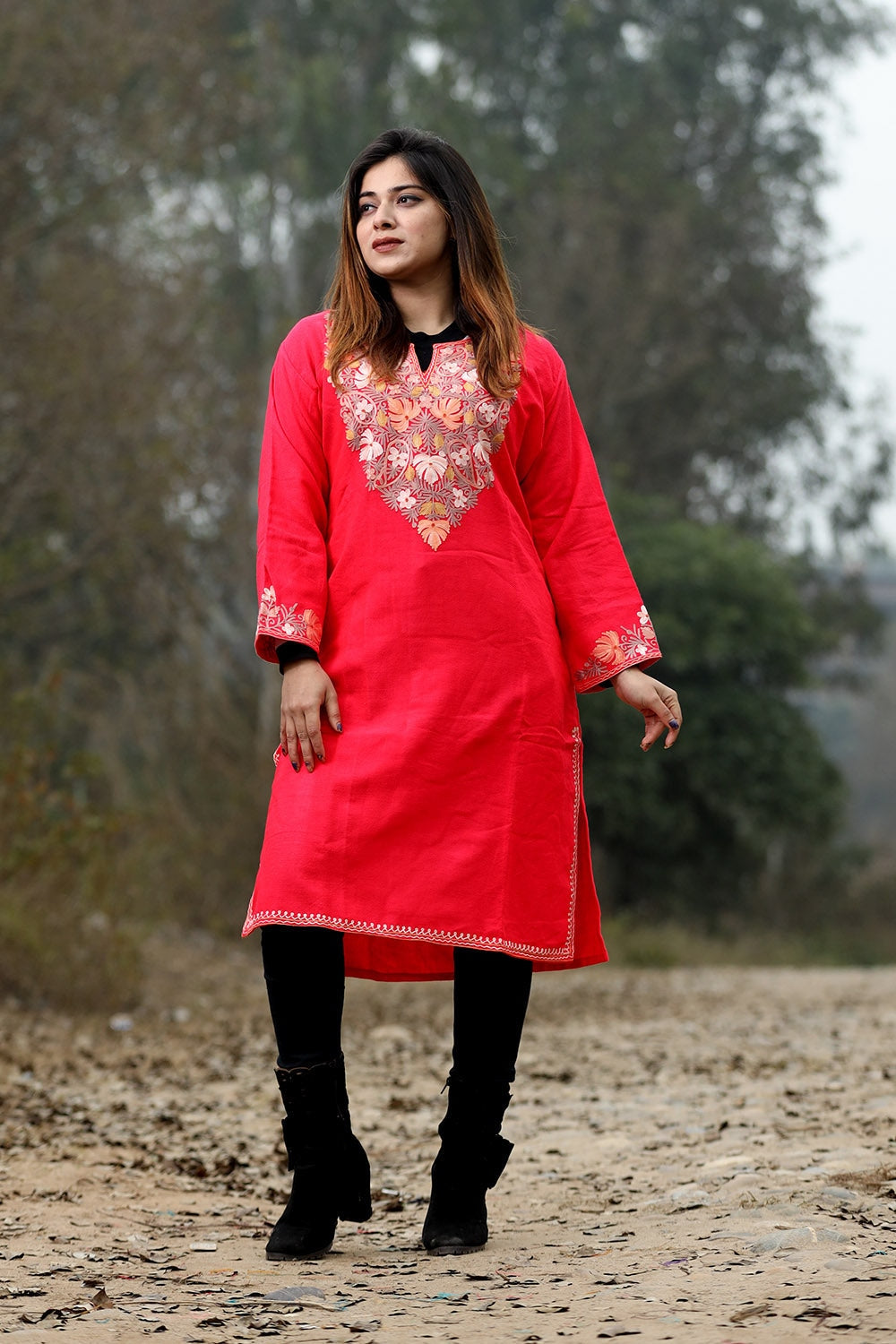 Magenta Pink Color Aari Work Embroidered Kurti With New