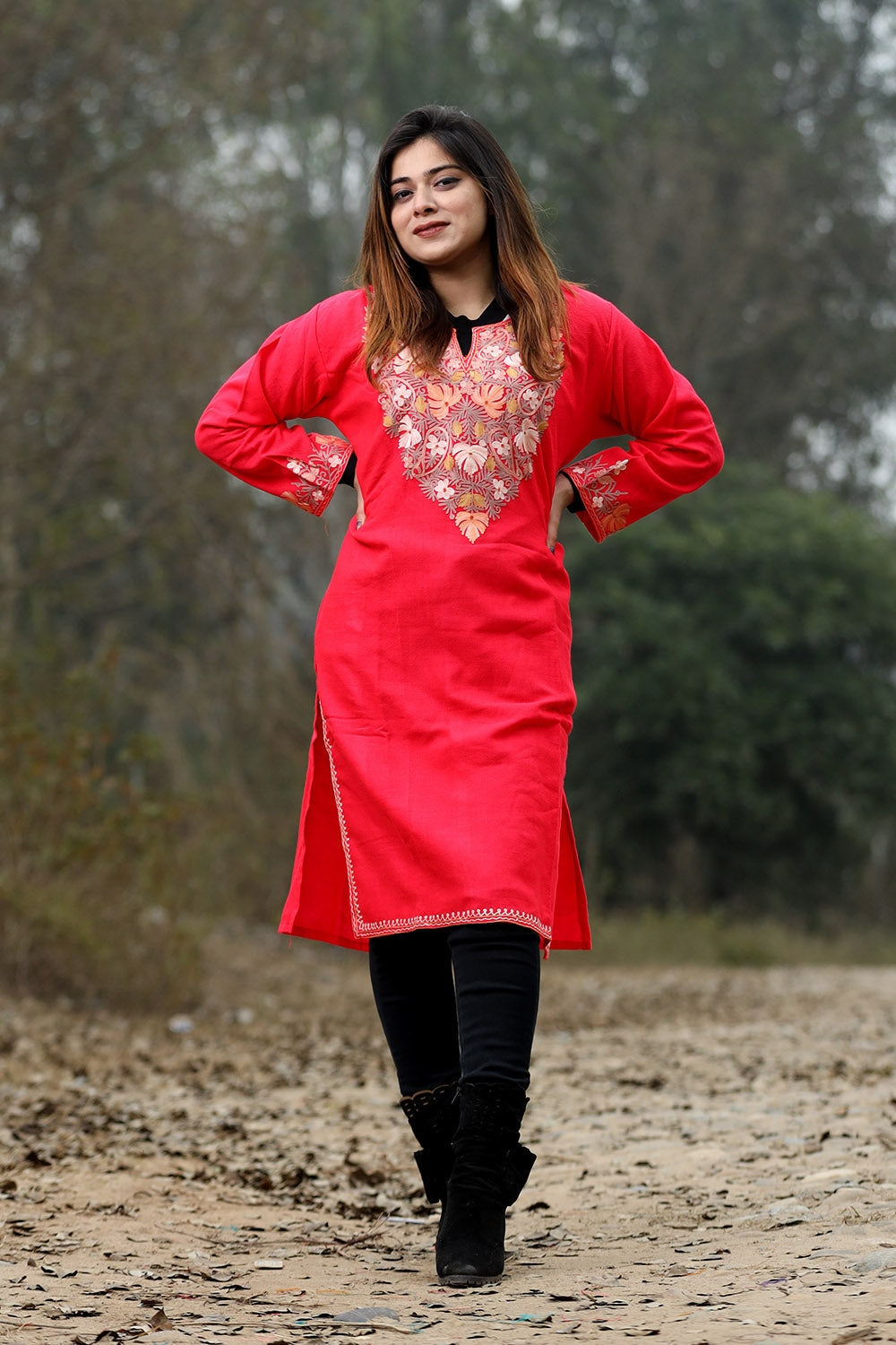 Magenta Pink Color Aari Work Embroidered Kurti With New