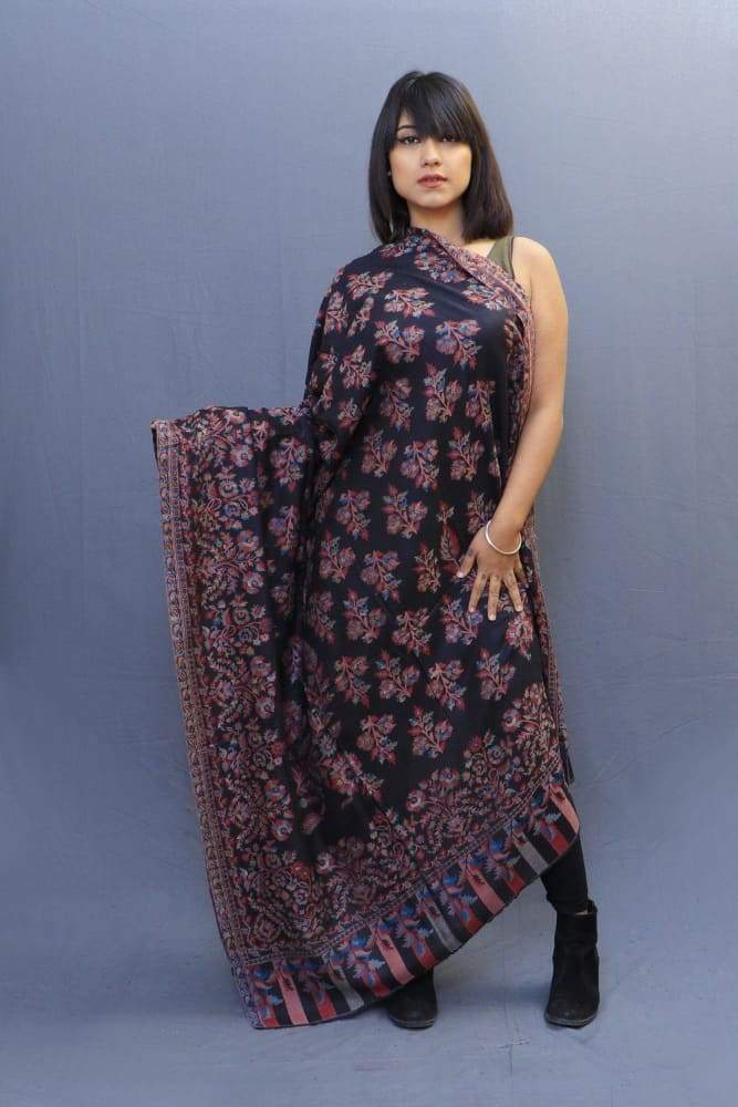 Magical Black Colour Kani Shawl With All Over Bold And