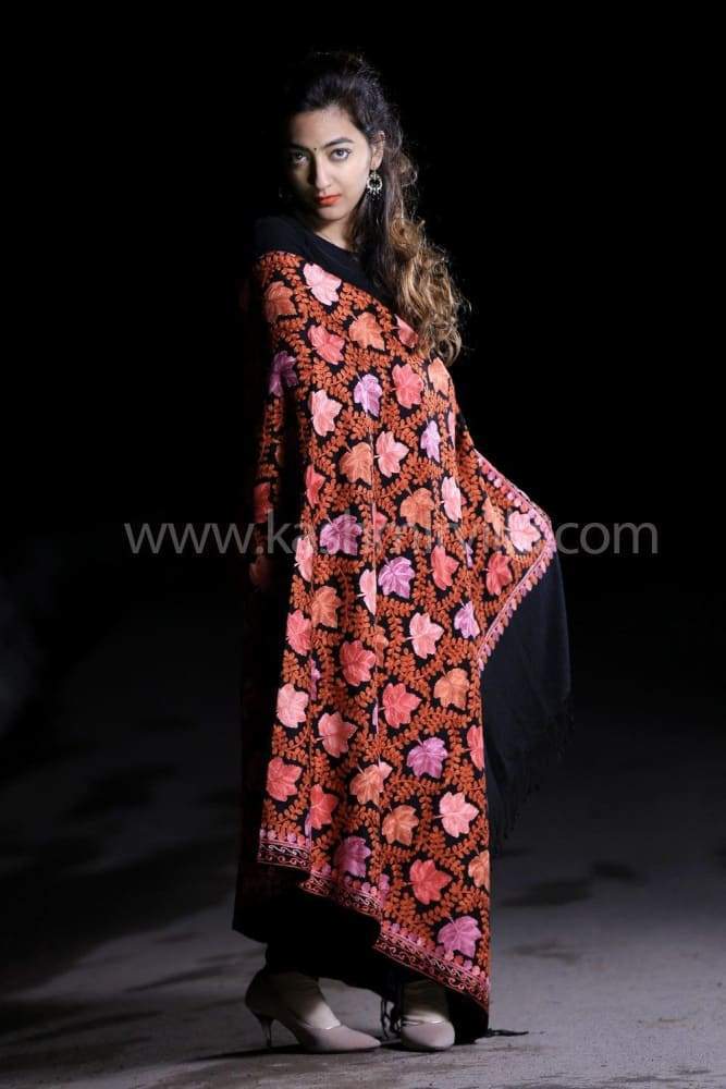 Magical Black Colour Kashmiri Aari Work Shawl