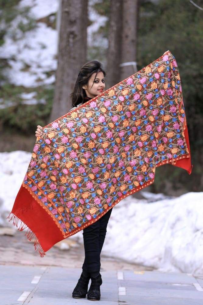 Magical Maroon Color Aari Work Embroidered Stole Enriched