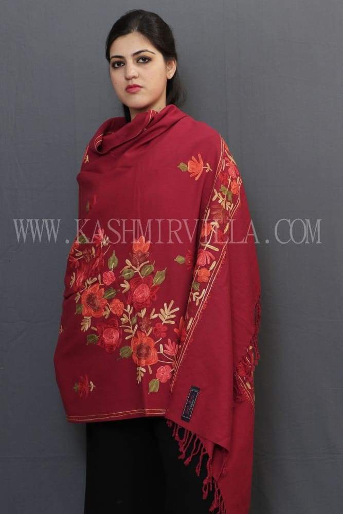 Maroon Color Aari Work Embroidered Shawl Enriched