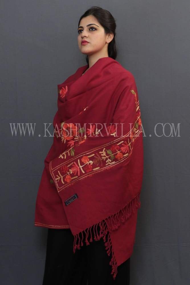 Maroon Color Aari Work Embroidered Shawl Enriched